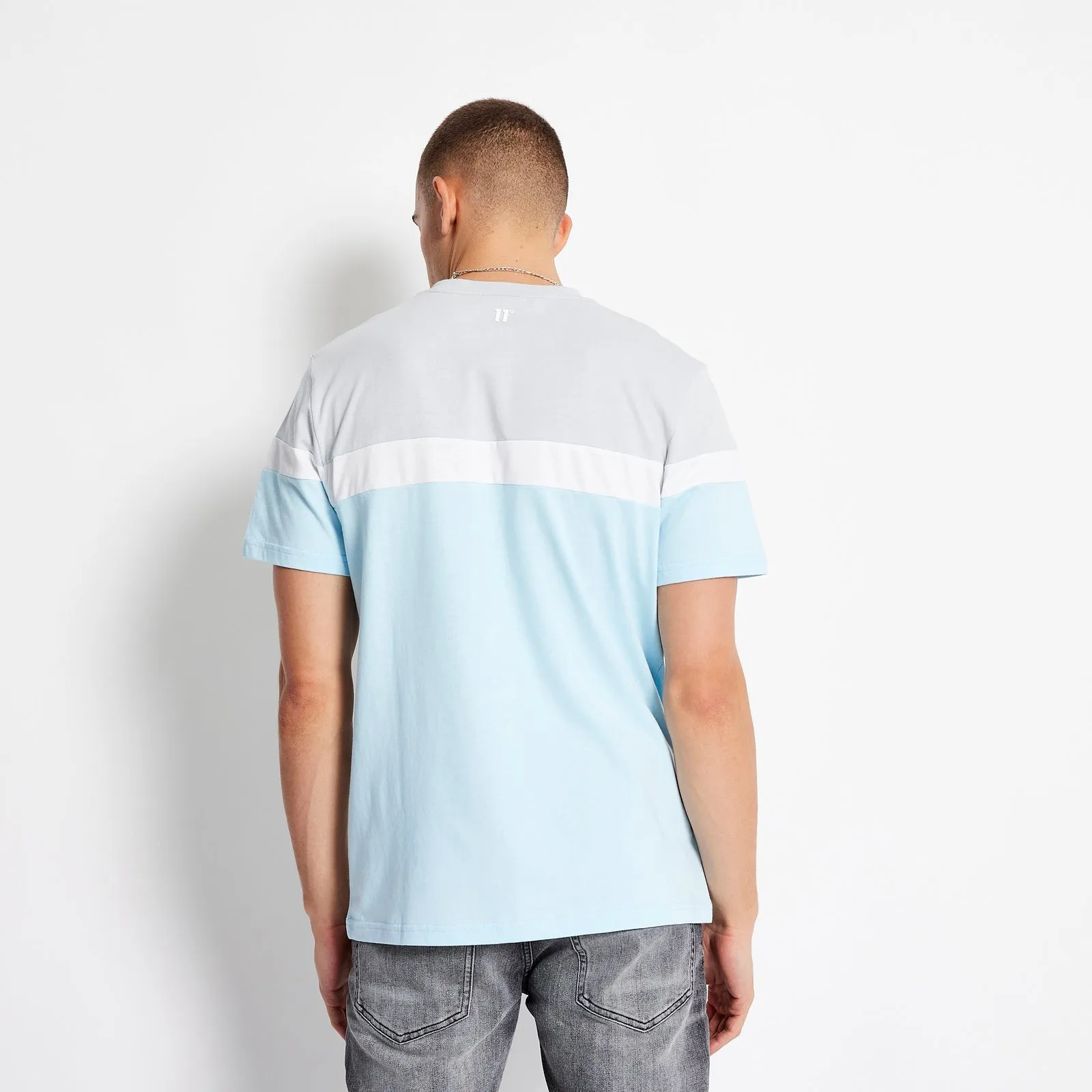 11 Degrees Triple Panel T-Shirt - Ice Blue / Micro Chip / White