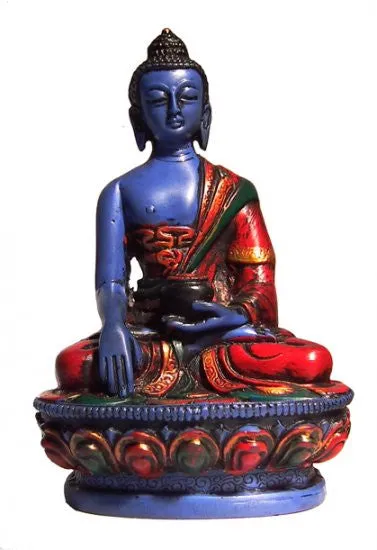 4.5 Lapis Blue Resin Gautama Buddha (Shakyamuni) Statue in Bhumis Parsa Mudra