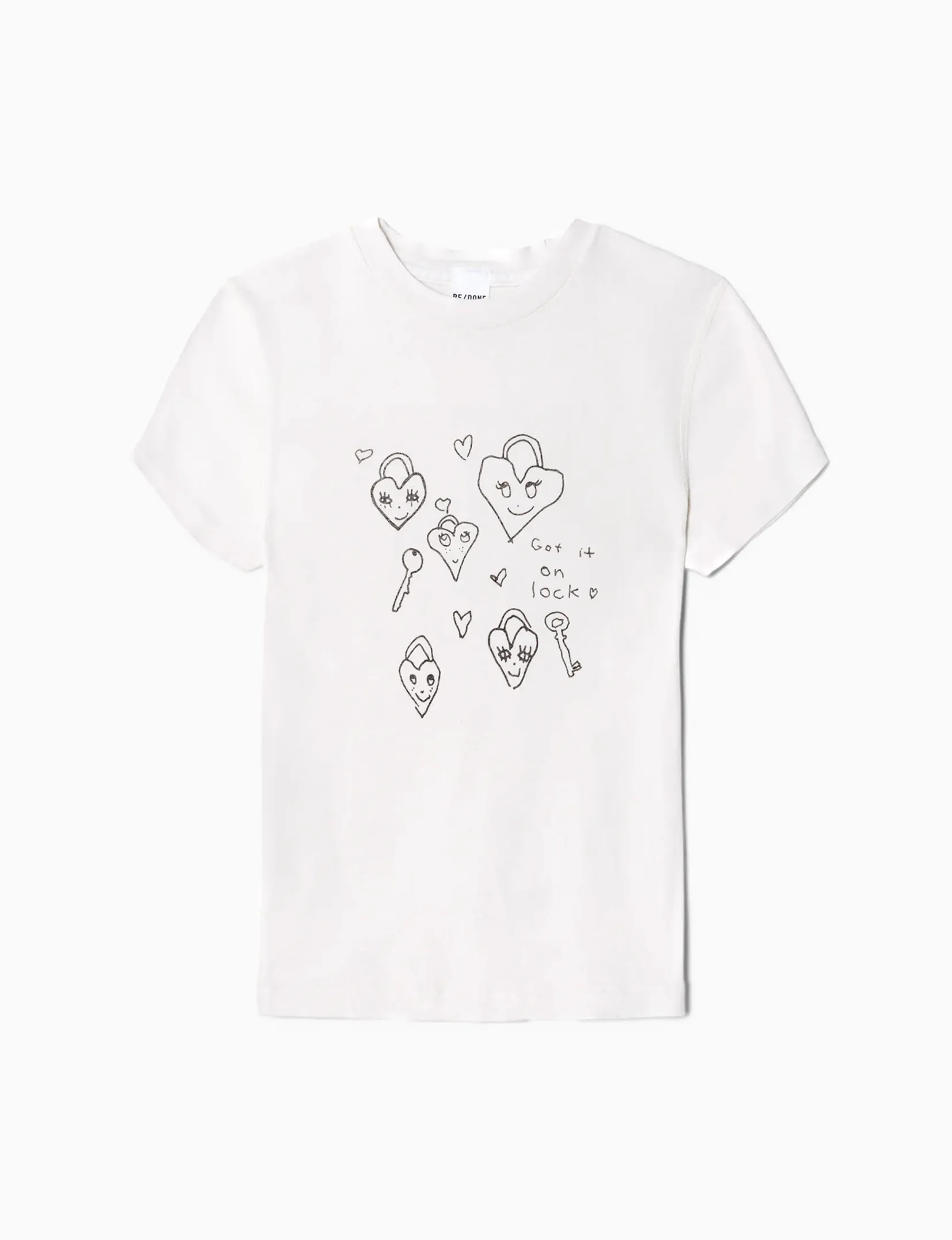 90s Baby Tee Hearts, Vintage White