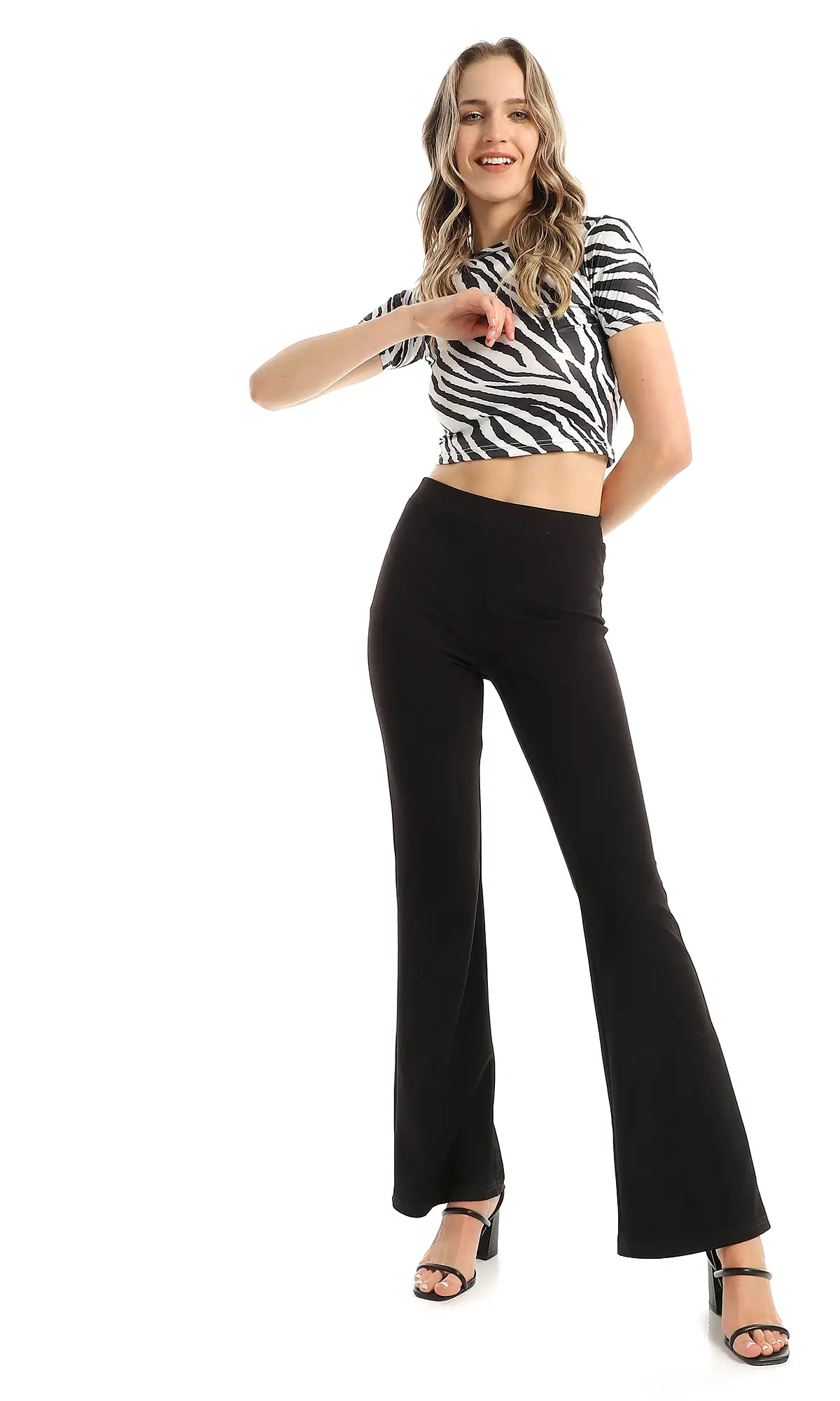 97311 Bi-Tone Black & White Zebra Pattern Cropped Top