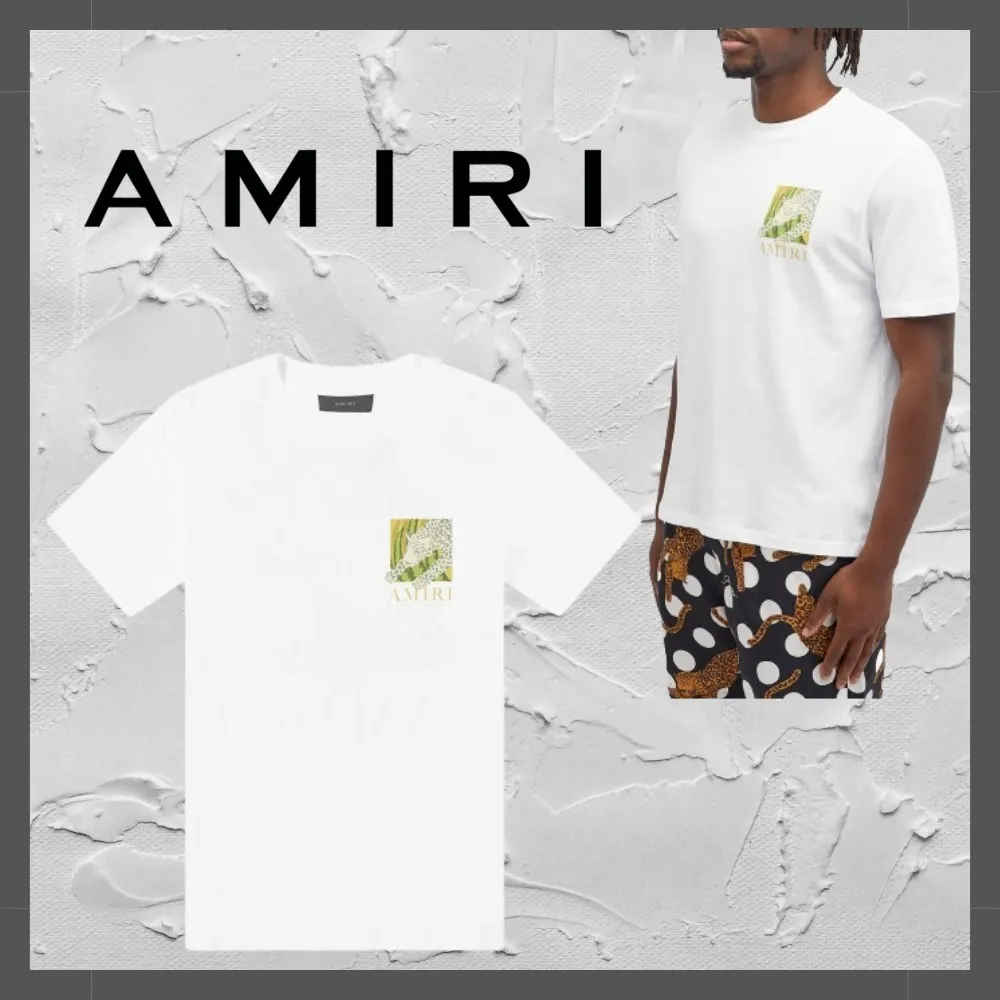 AMIRI  |Crew Neck Leopard Patterns Street Style Cotton Short Sleeves