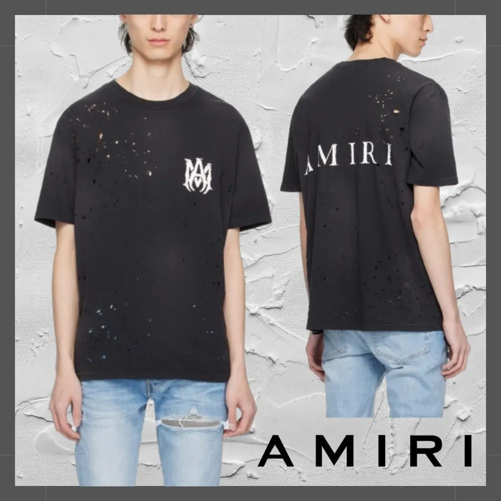 AMIRI  |Crew Neck Monogram Street Style Cotton Short Sleeves Logo