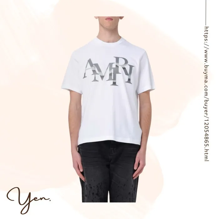 AMIRI  |Crew Neck Street Style Cotton Short Sleeves Logo