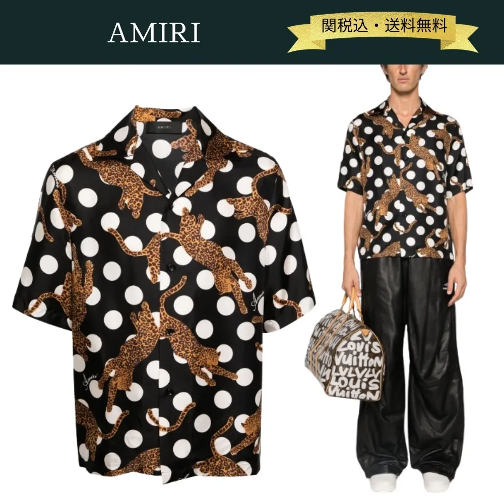 AMIRI  |Dots Leopard Patterns Silk Street Style Short Sleeves Logo