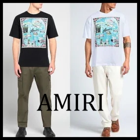 AMIRI  |Flower Patterns Unisex Street Style U-Neck Cotton