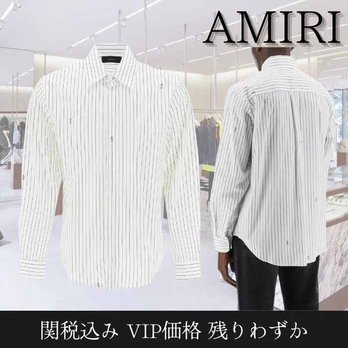 AMIRI  |Stripes Street Style Long Sleeves Cotton Logo Shirts