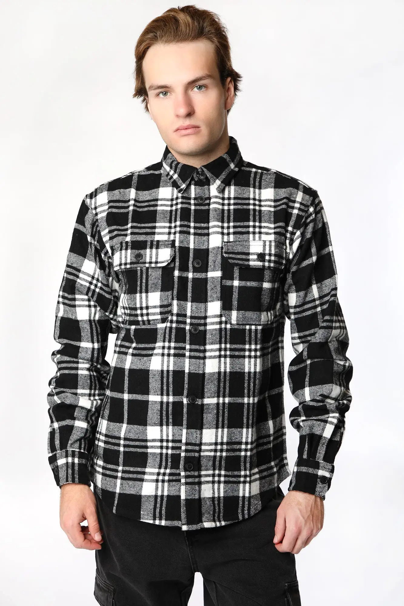 Amnesia Mens Flannel Plaid Button-Up