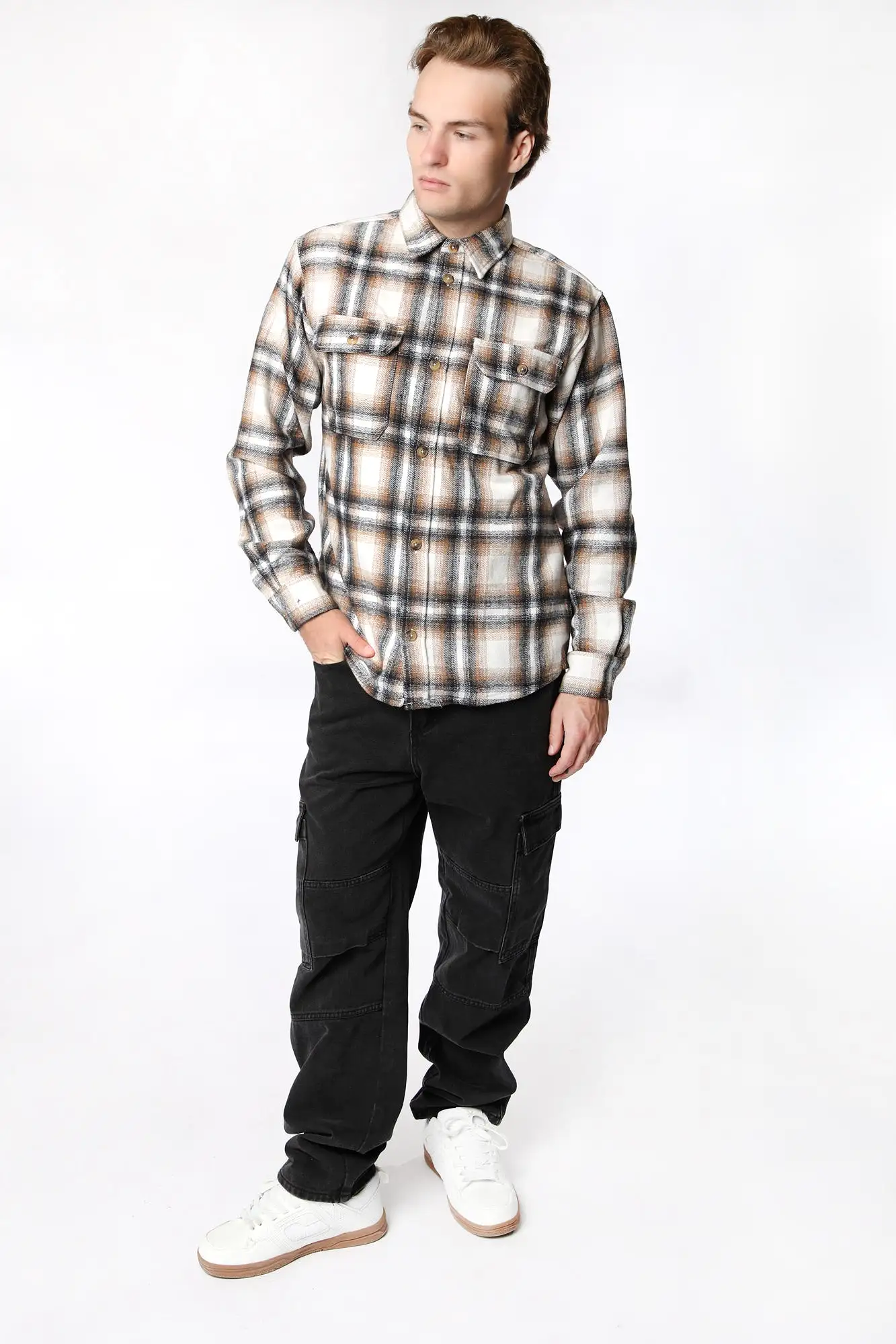 Amnesia Mens Flannel Plaid Button-Up