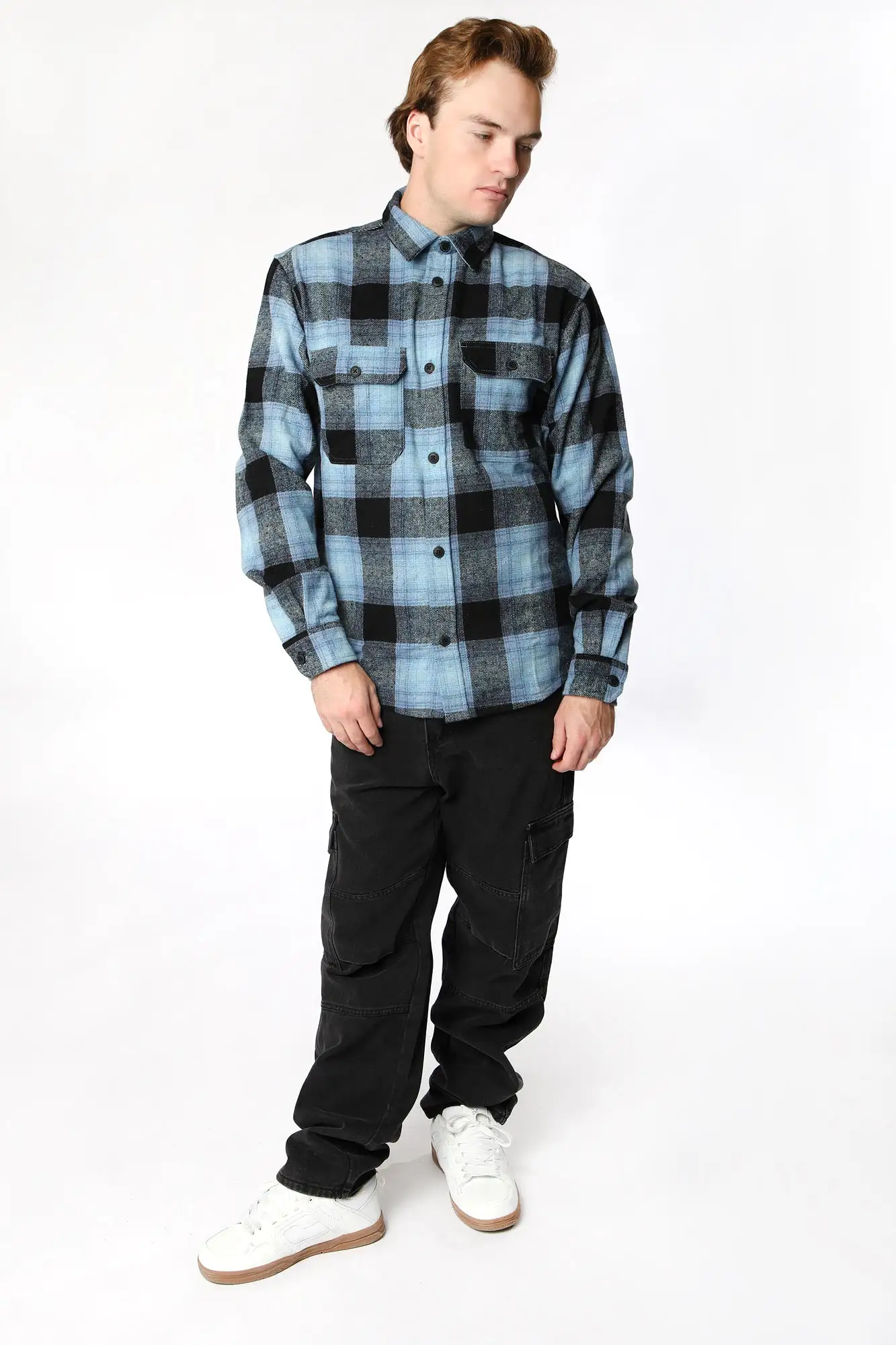 Amnesia Mens Flannel Plaid Button-Up