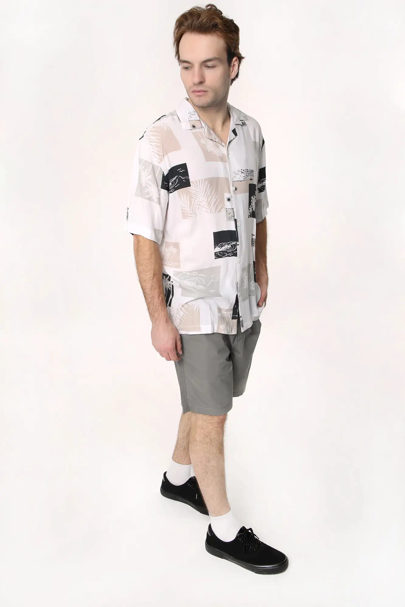 Amnesia Mens Printed Rayon Button-Up