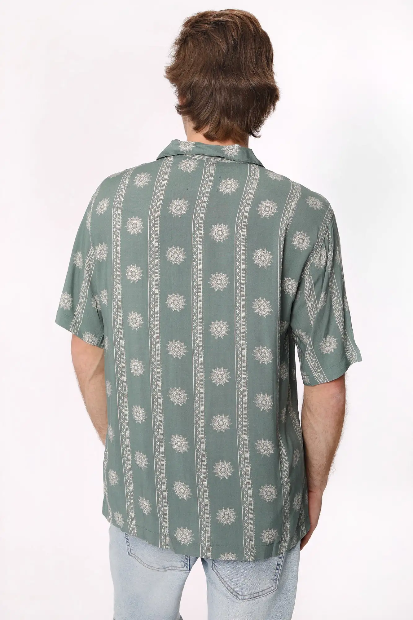 Amnesia Mens Printed Rayon Button-Up