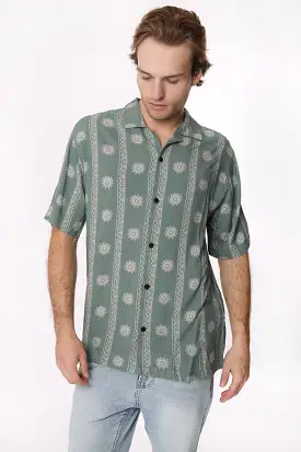 Amnesia Mens Printed Rayon Button-Up