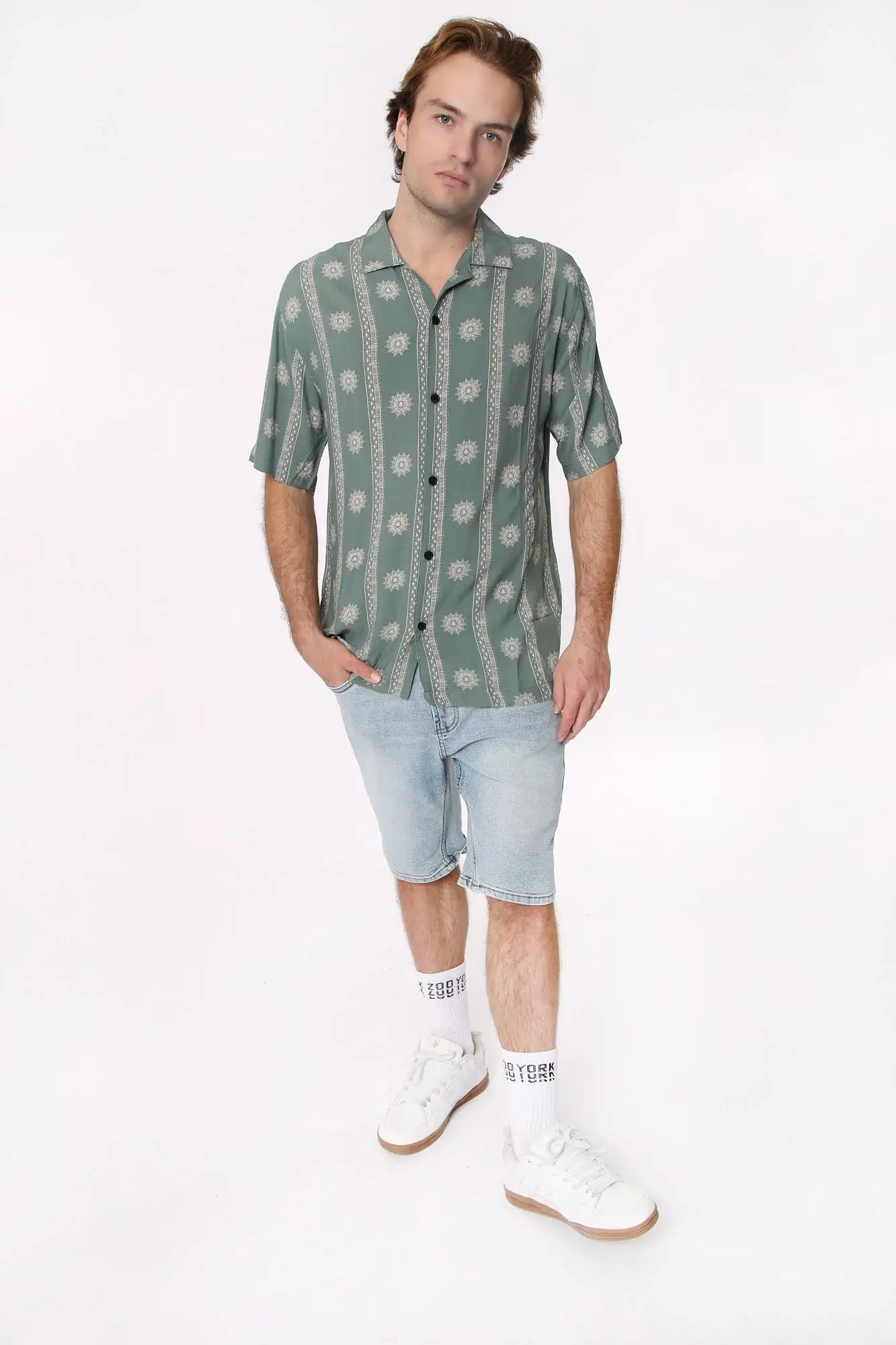 Amnesia Mens Printed Rayon Button-Up