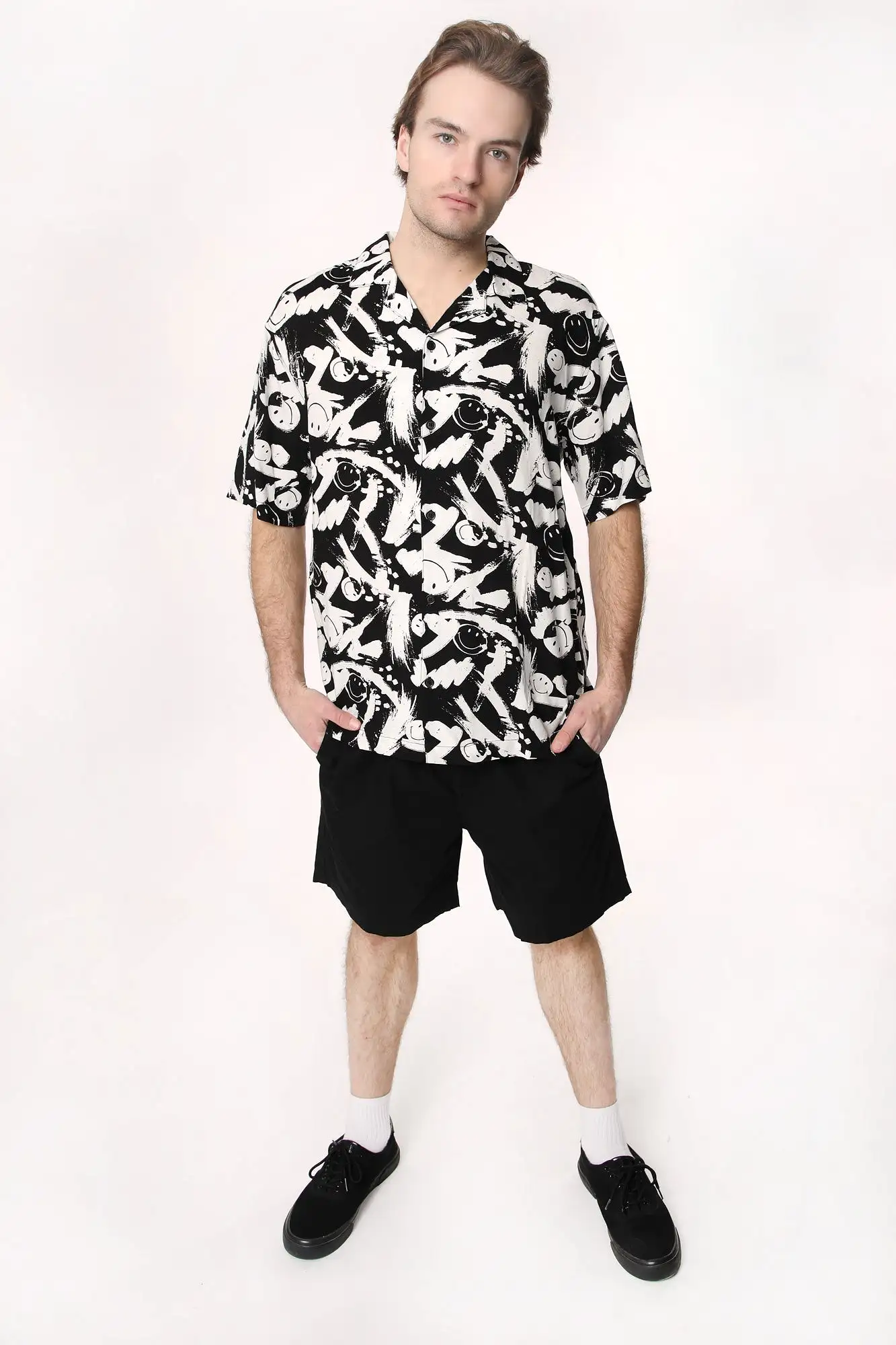 Amnesia Mens Printed Rayon Button-Up