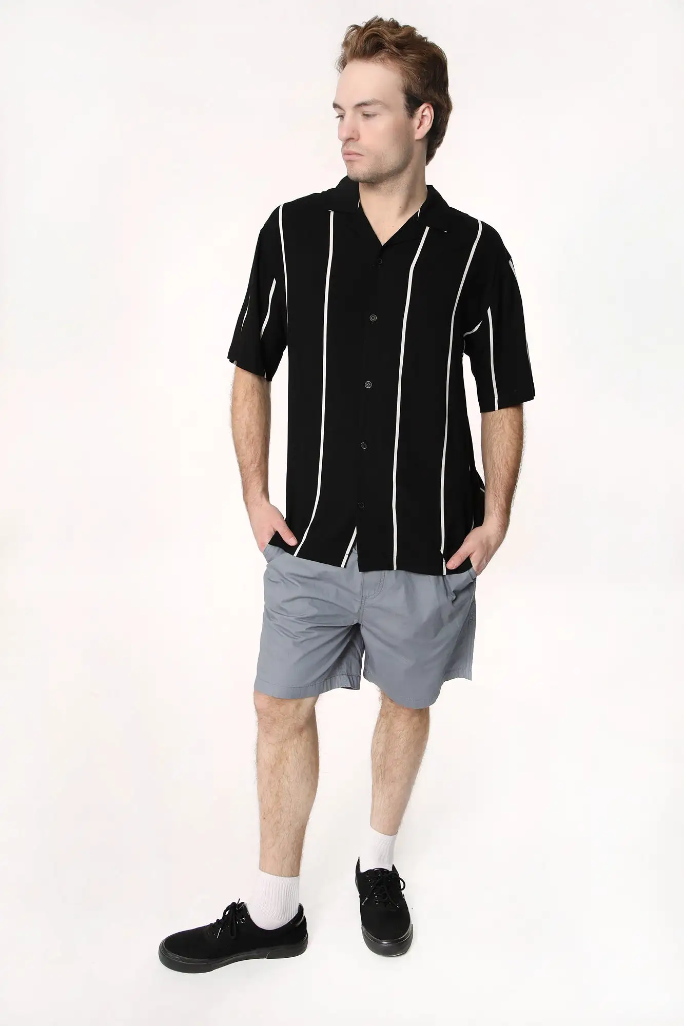 Amnesia Mens Striped Rayon Button-Up