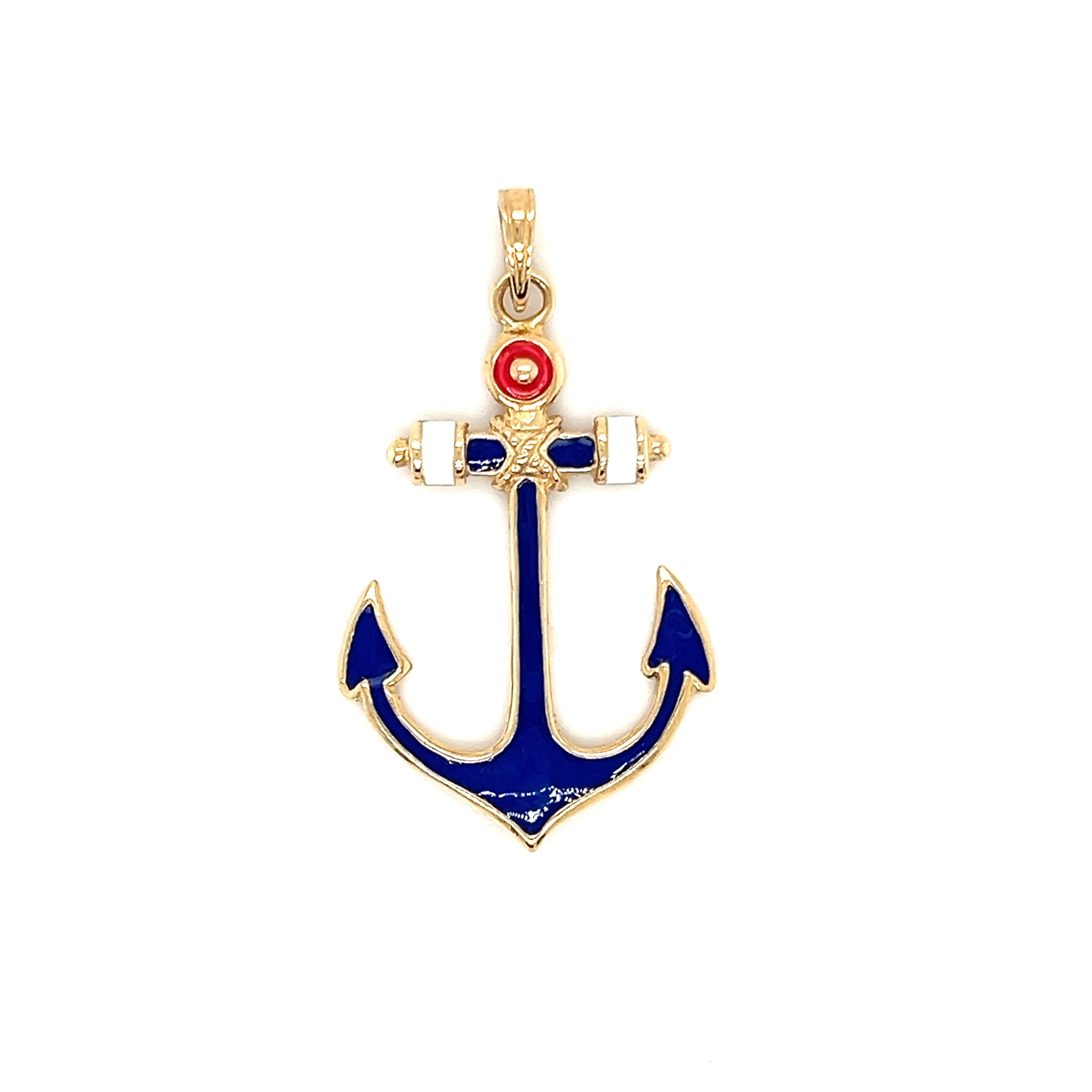 Anchor Pendant with Red White and Blue Enamel in 14K Yellow Gold