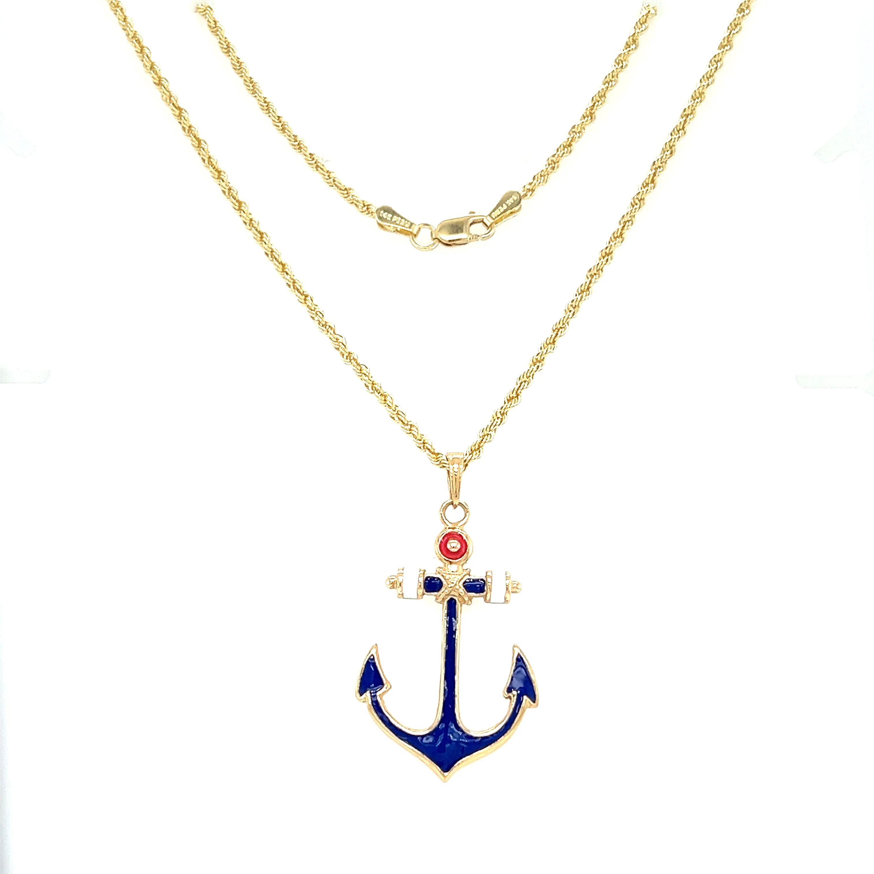 Anchor Pendant with Red White and Blue Enamel in 14K Yellow Gold