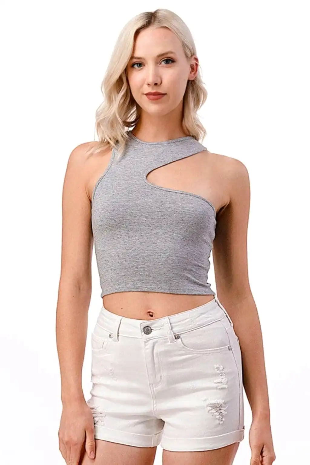 Asymmetric Detail Cut Out Tank Tops