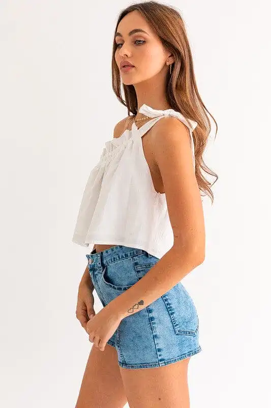 ASYMMETRICAL RUFFLE CROP TOP