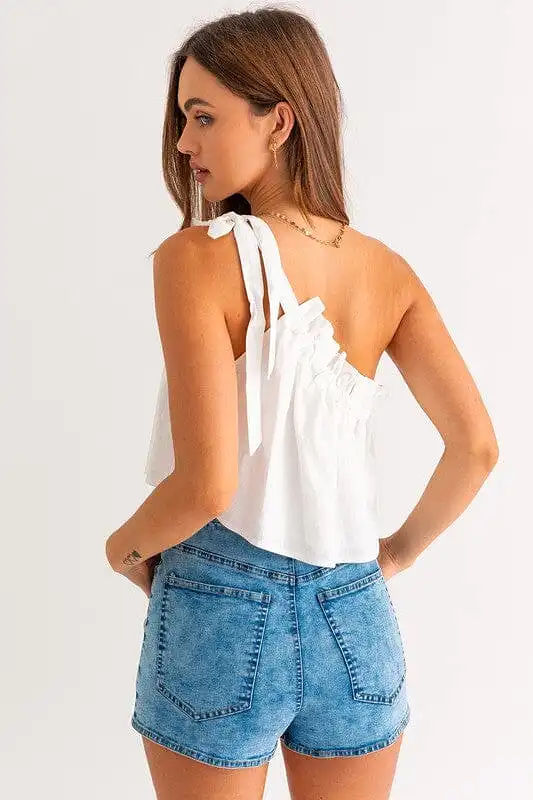 ASYMMETRICAL RUFFLE CROP TOP