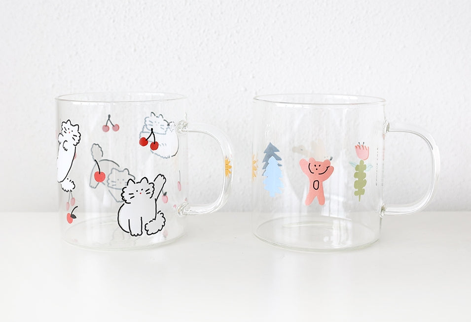 Bear Cats Clear Graphic Mugs Glasses Printed Vintage Retro Style Cups Gifts Kitchen Dinnerware Cold Hot Milk Coffee