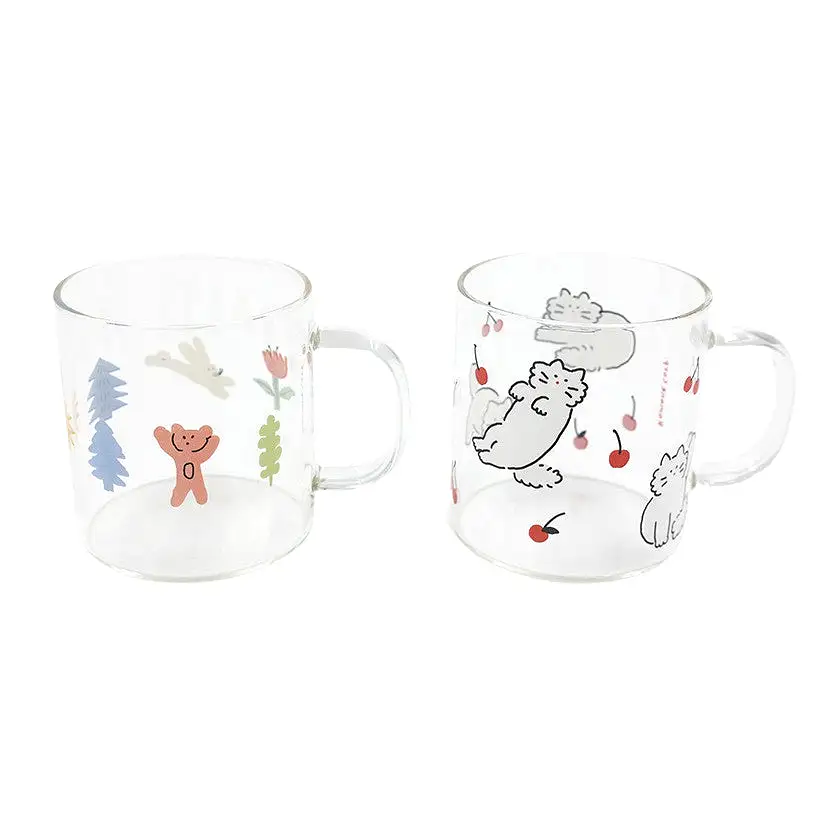 Bear Cats Clear Graphic Mugs Glasses Printed Vintage Retro Style Cups Gifts Kitchen Dinnerware Cold Hot Milk Coffee