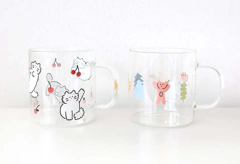 Bear Cats Clear Graphic Mugs Glasses Printed Vintage Retro Style Cups Gifts Kitchen Dinnerware Cold Hot Milk Coffee