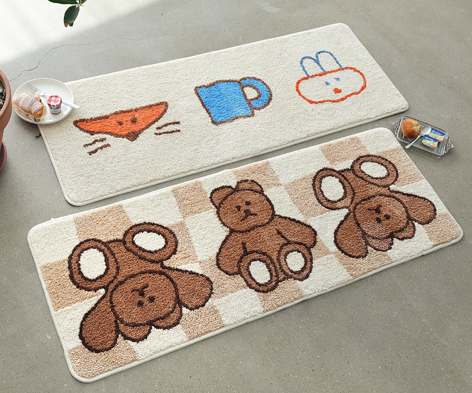 Beige Long Square Cute Animal Floor Mats Rugs Bear Bathroom Home Decor Bedroom Door Foot Pads Anti-slip Gifts