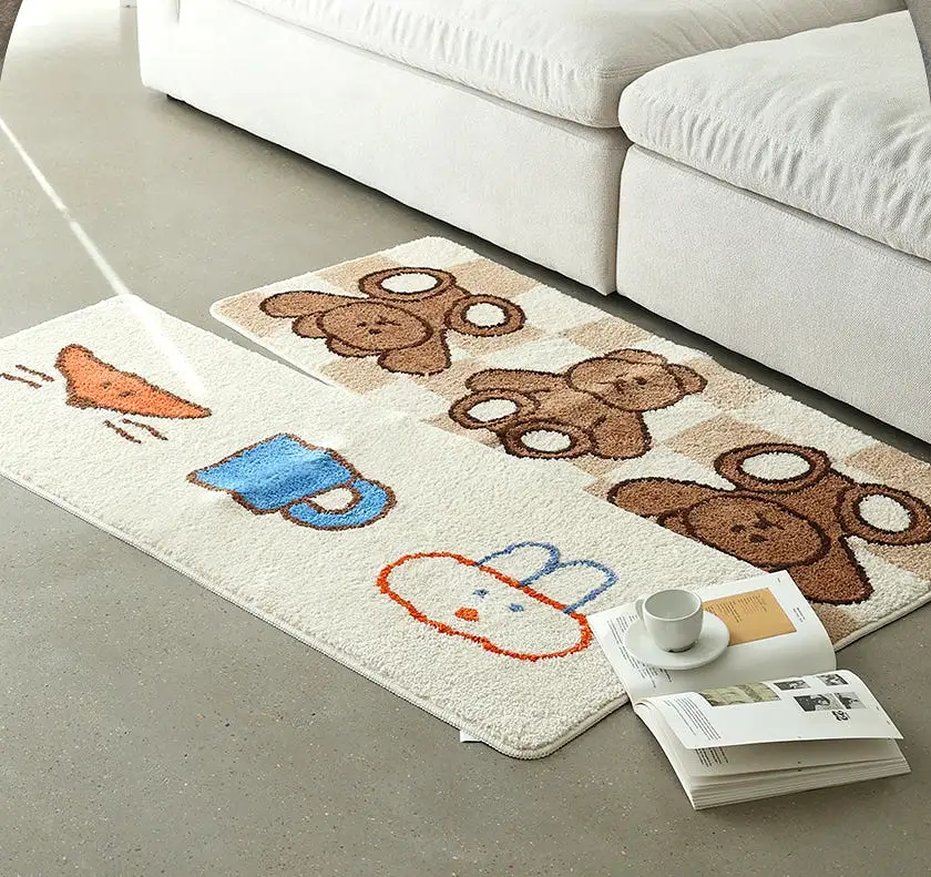 Beige Long Square Cute Animal Floor Mats Rugs Bear Bathroom Home Decor Bedroom Door Foot Pads Anti-slip Gifts