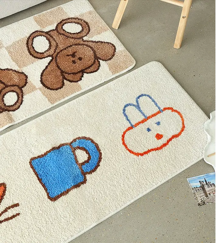 Beige Long Square Cute Animal Floor Mats Rugs Bear Bathroom Home Decor Bedroom Door Foot Pads Anti-slip Gifts