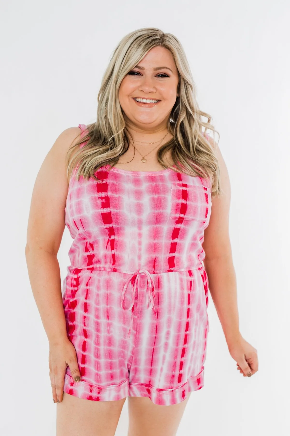 Believe In Us Tie Dye Romper- Fuchsia & Off White