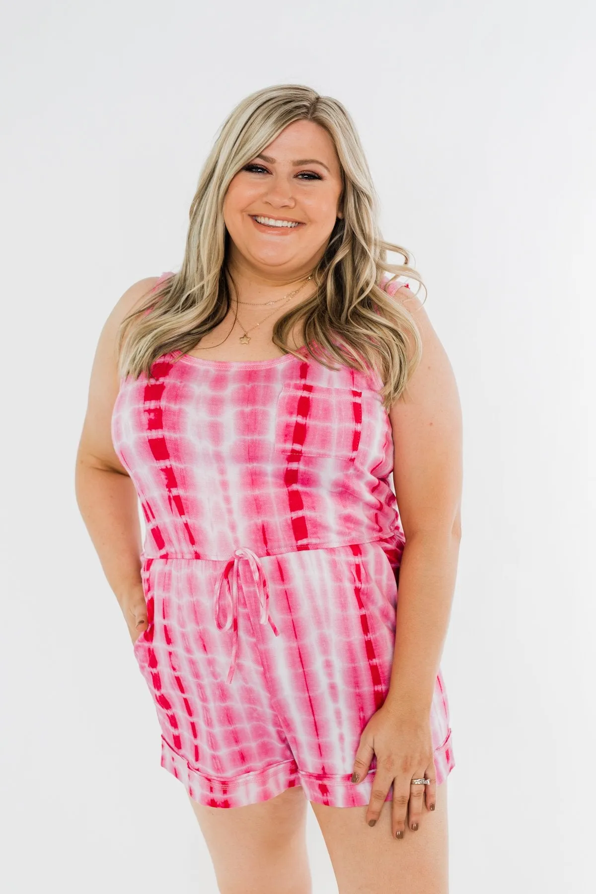 Believe In Us Tie Dye Romper- Fuchsia & Off White