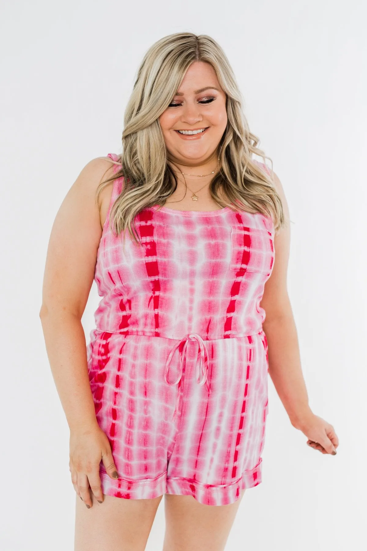 Believe In Us Tie Dye Romper- Fuchsia & Off White