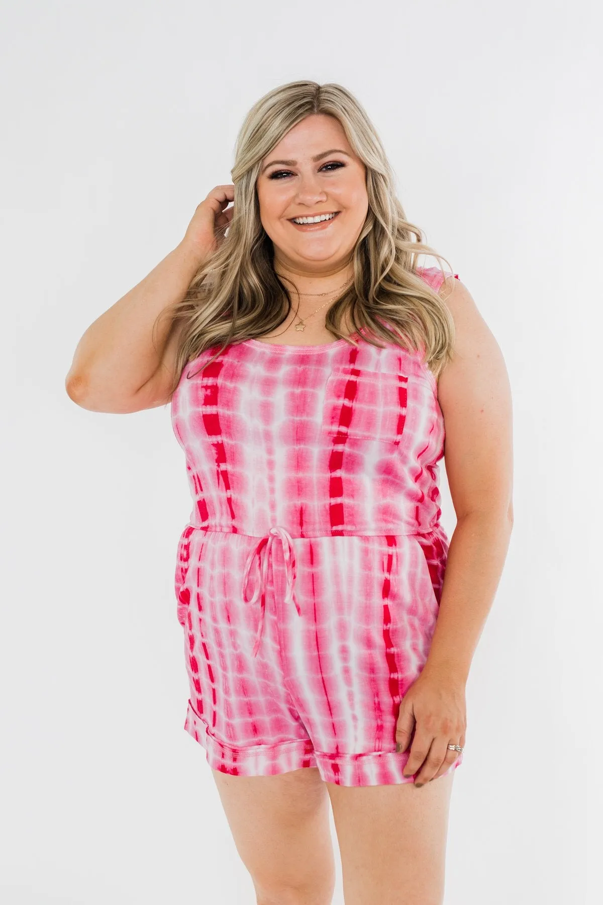 Believe In Us Tie Dye Romper- Fuchsia & Off White