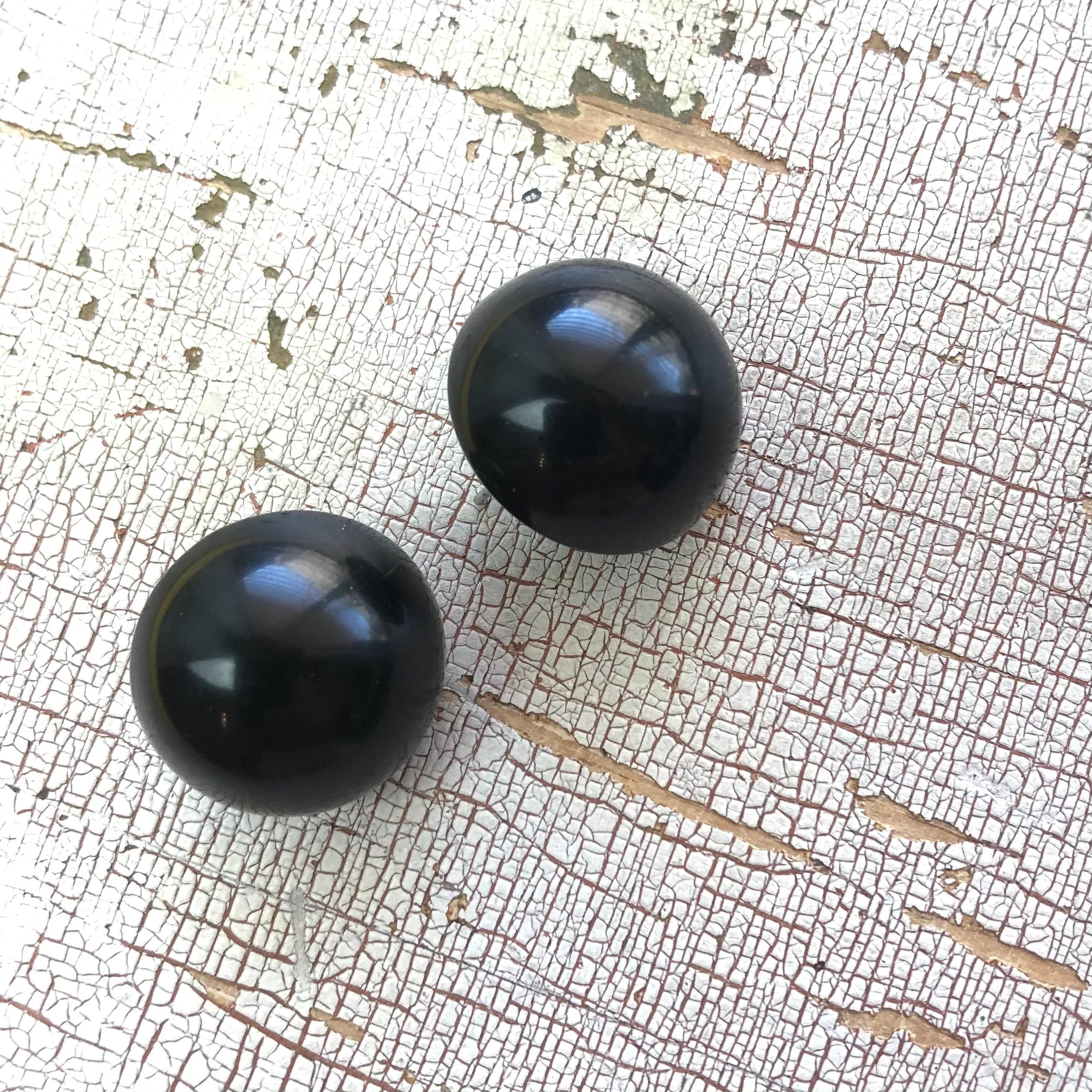 Black Chunky Retro Button Stud Earrings