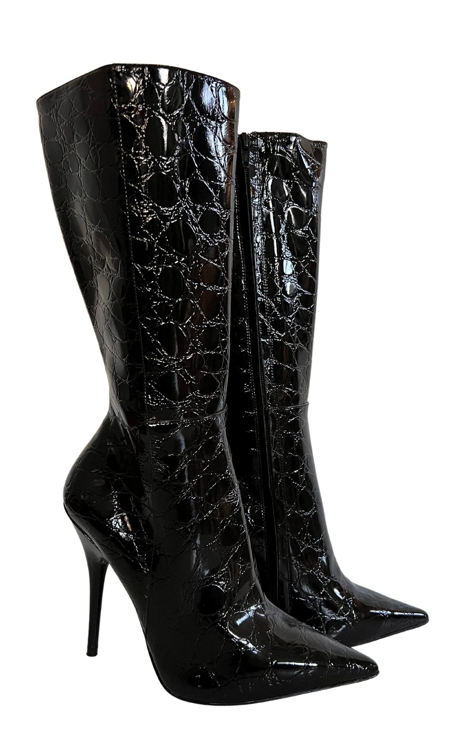 Black Crock Embossed Patent Leather Boots