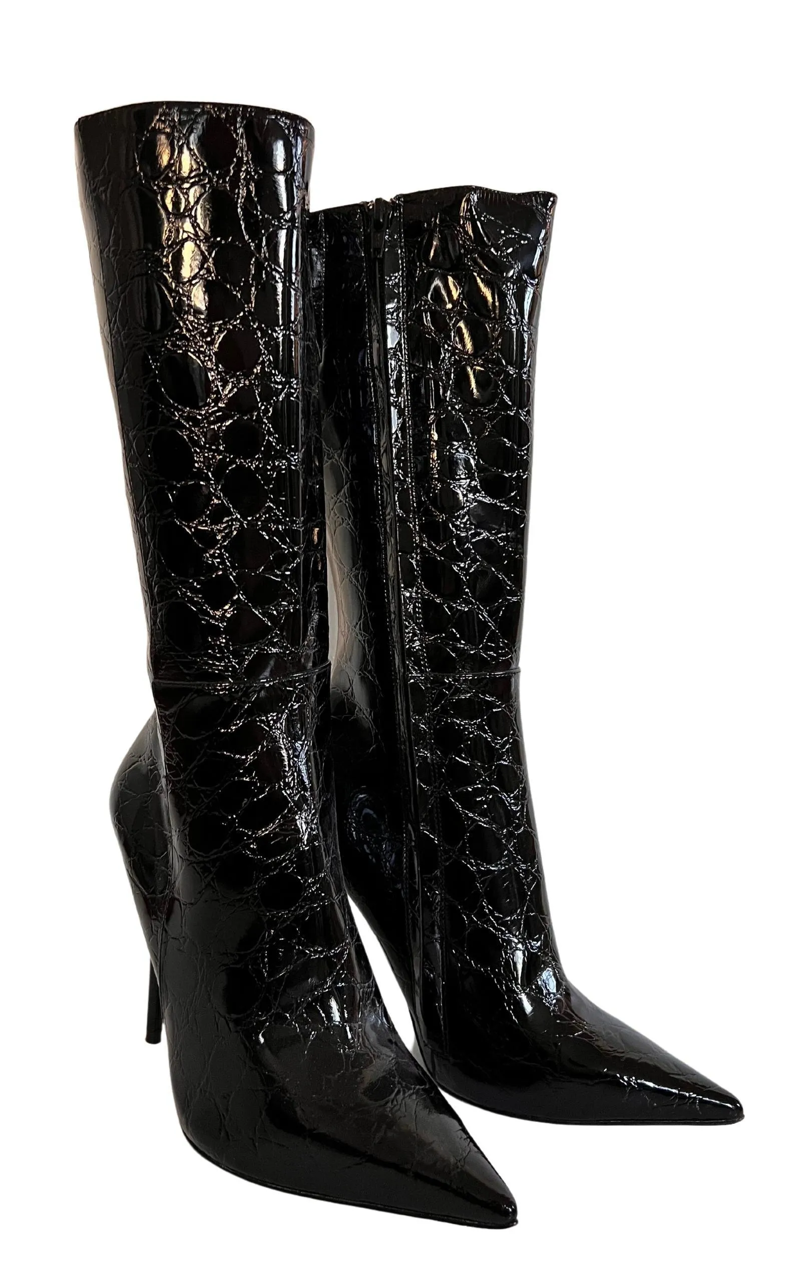 Black Crock Embossed Patent Leather Boots