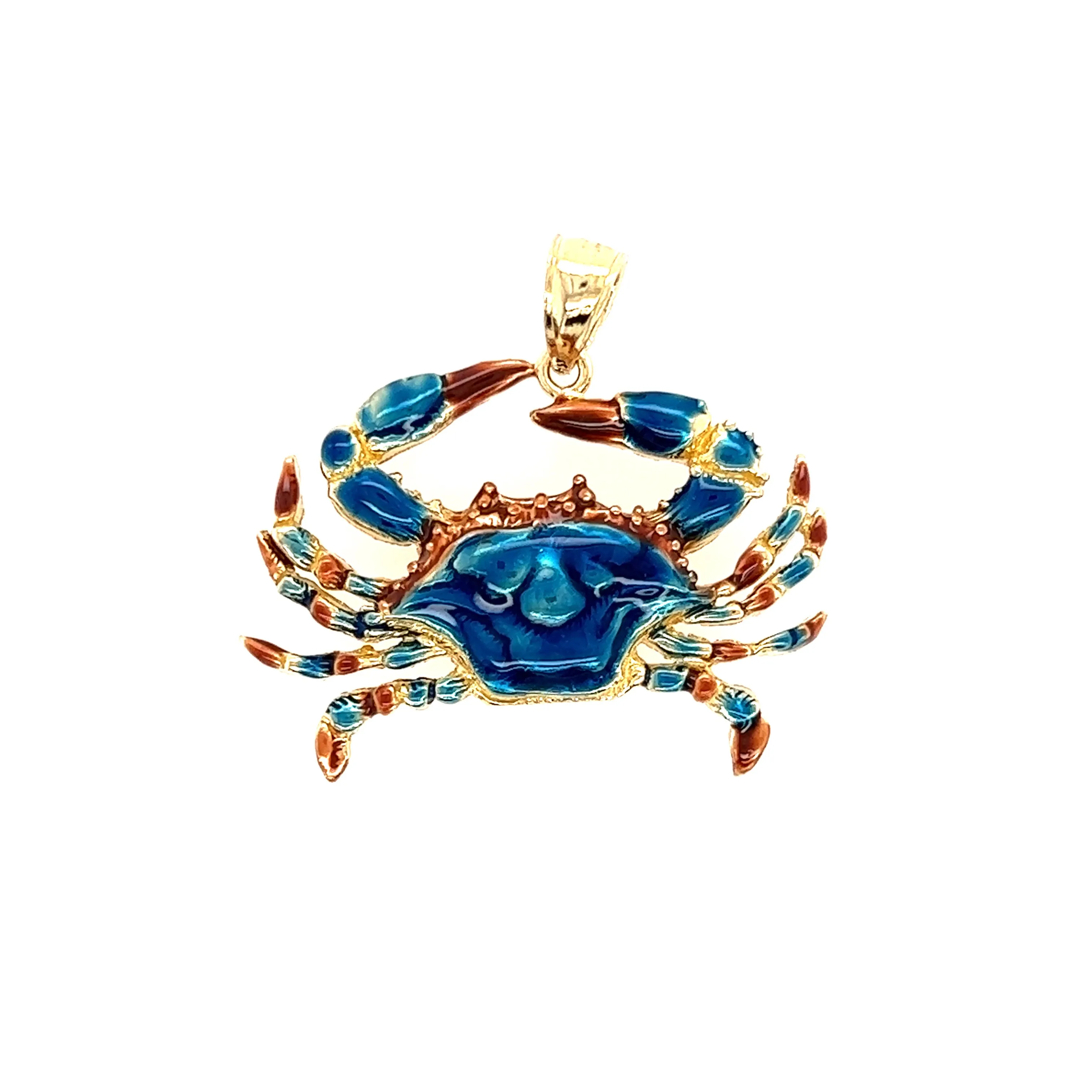 Blue Crab Large Pendant with Enameling in 14K Yellow Gold