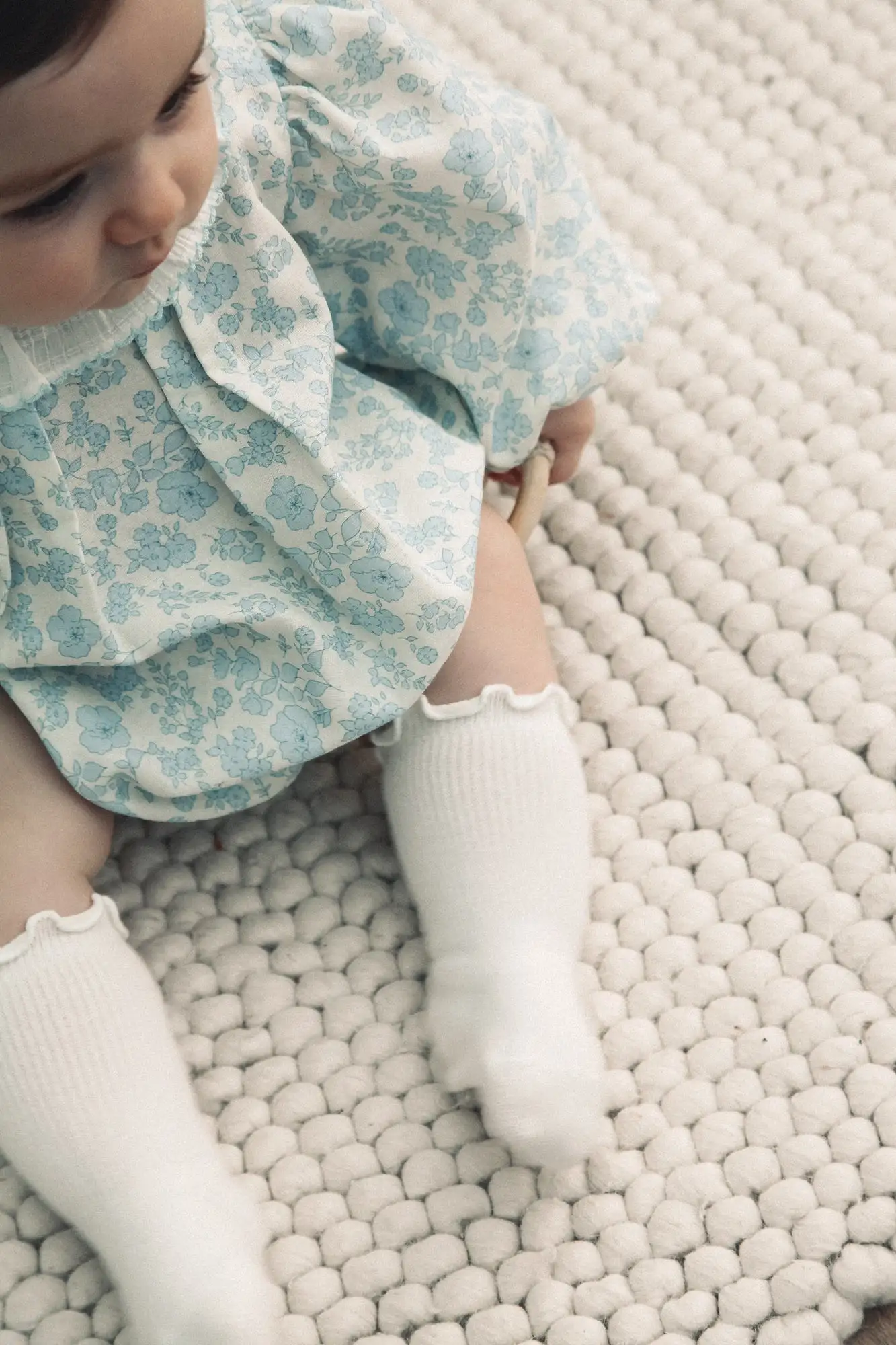 Blue Floral & White Puff Sleeve Romper