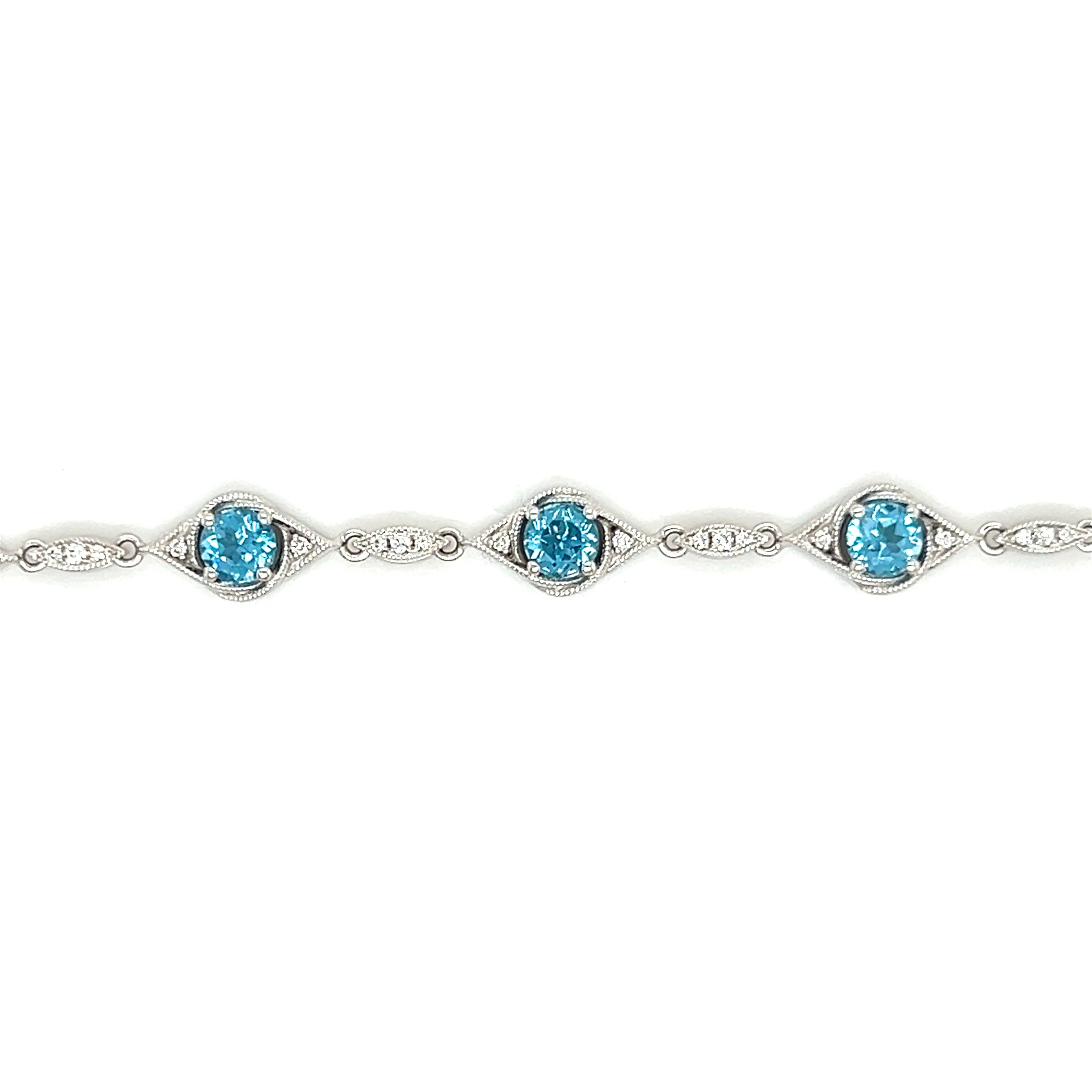 Blue Topaz Link Bracelet with Fifty Diamonds in 14K White Gold