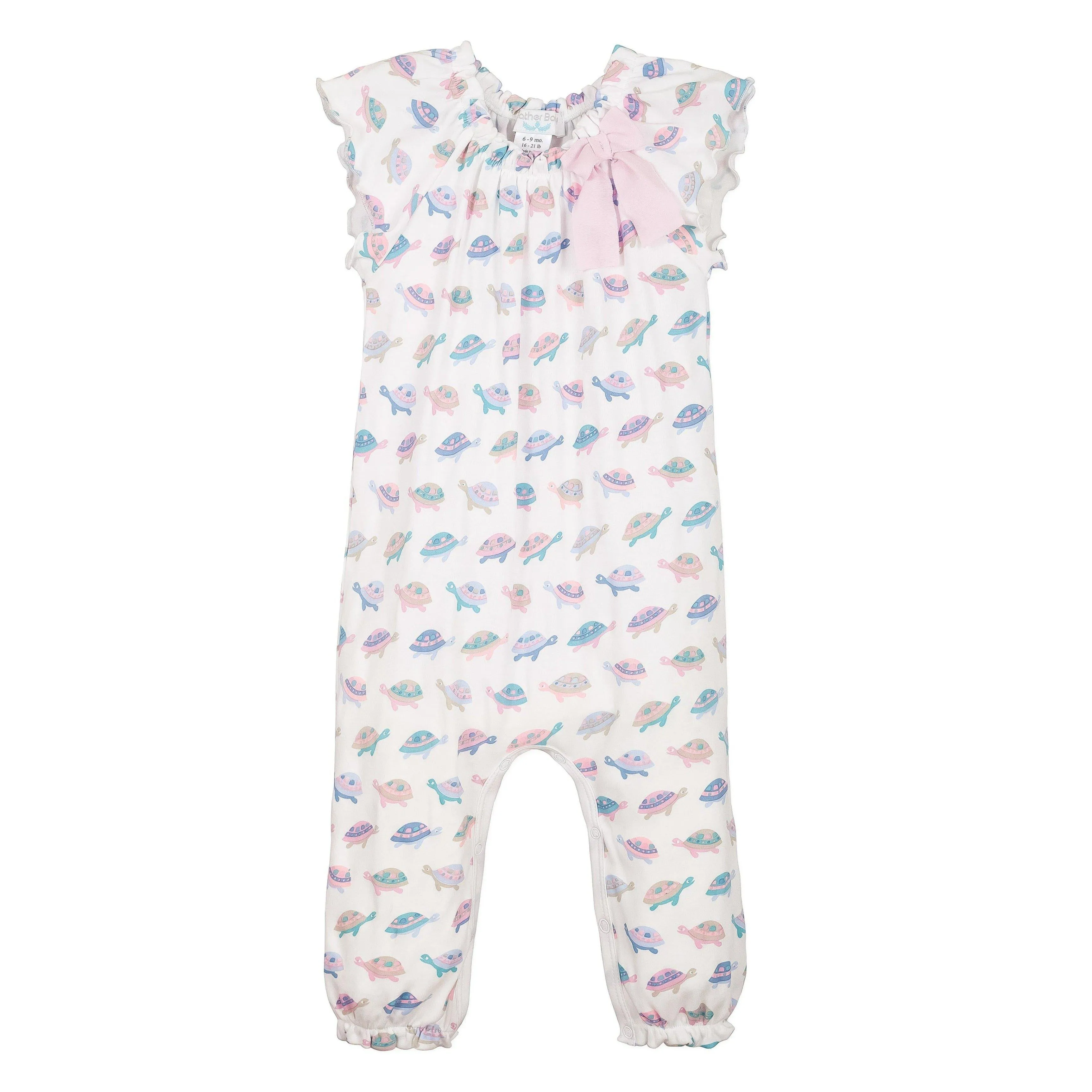 Bow Romper - Turtles on White  100% Pima Cotton