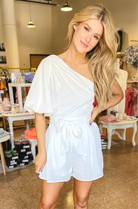 Bubble Sleeve Romper - White