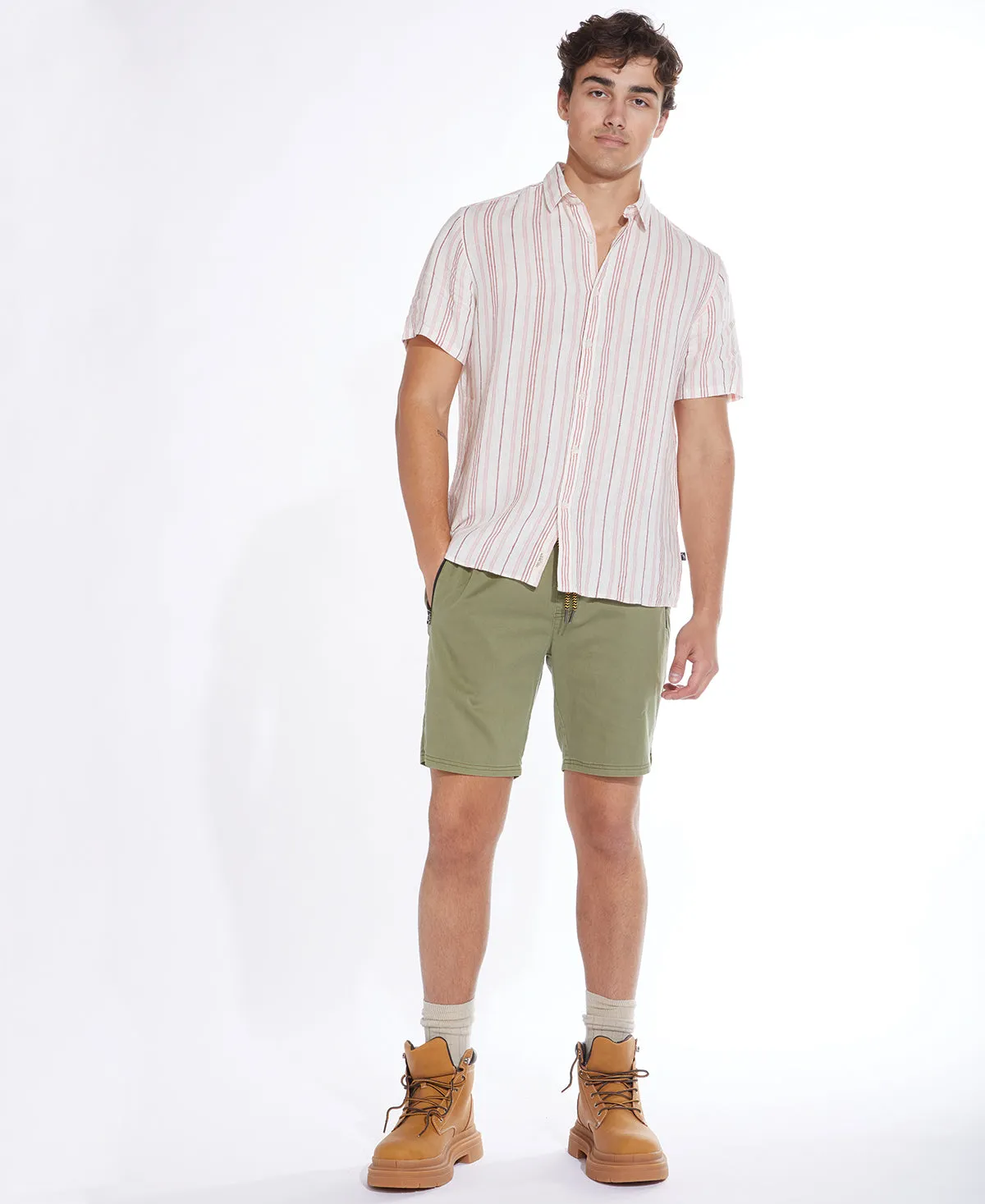 Calico Short Sleeve Shirt (White/Rust)