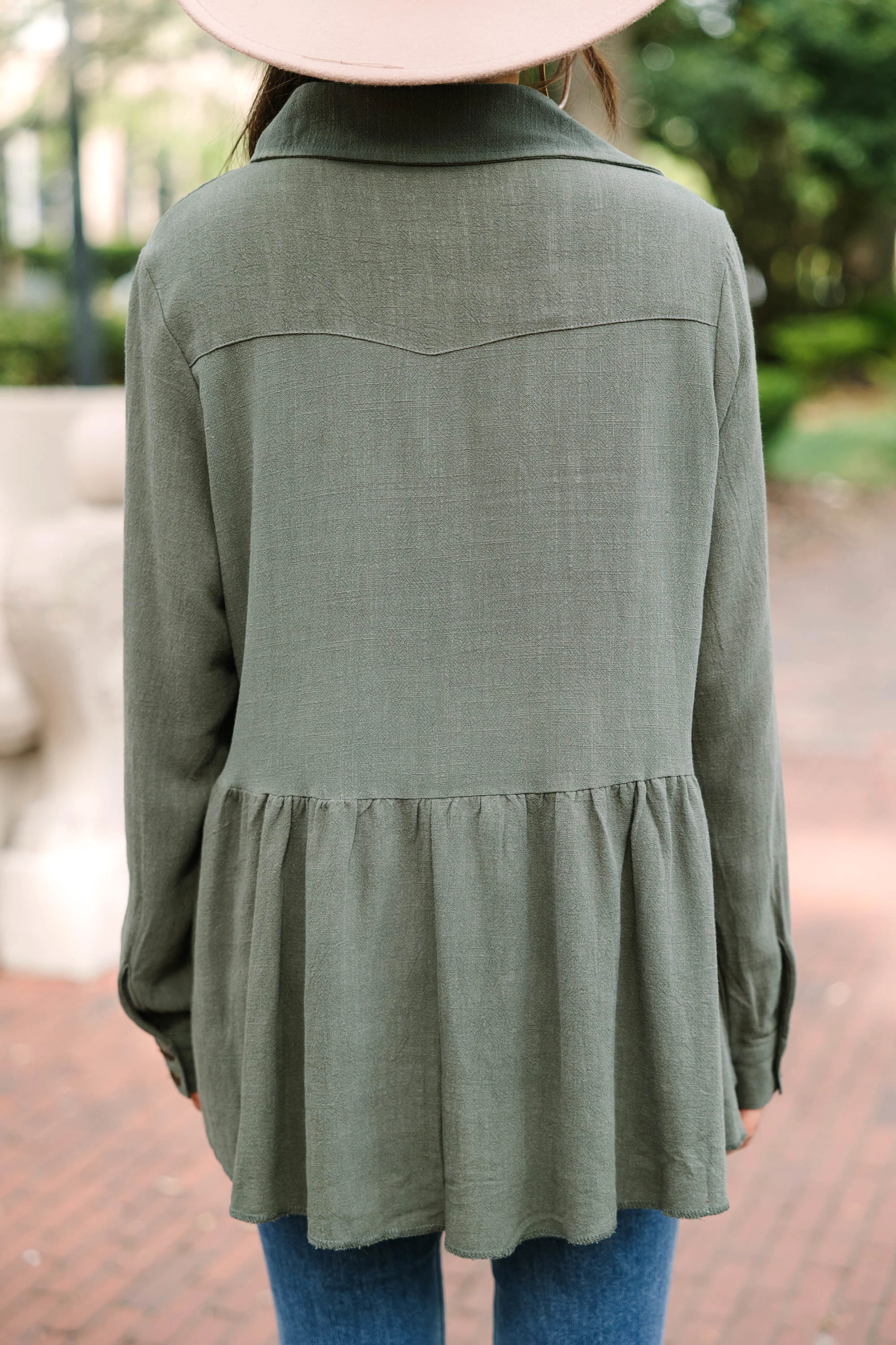 Call On Me Army Green Linen Top