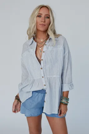 Classic Lines Button Up Top - Blue