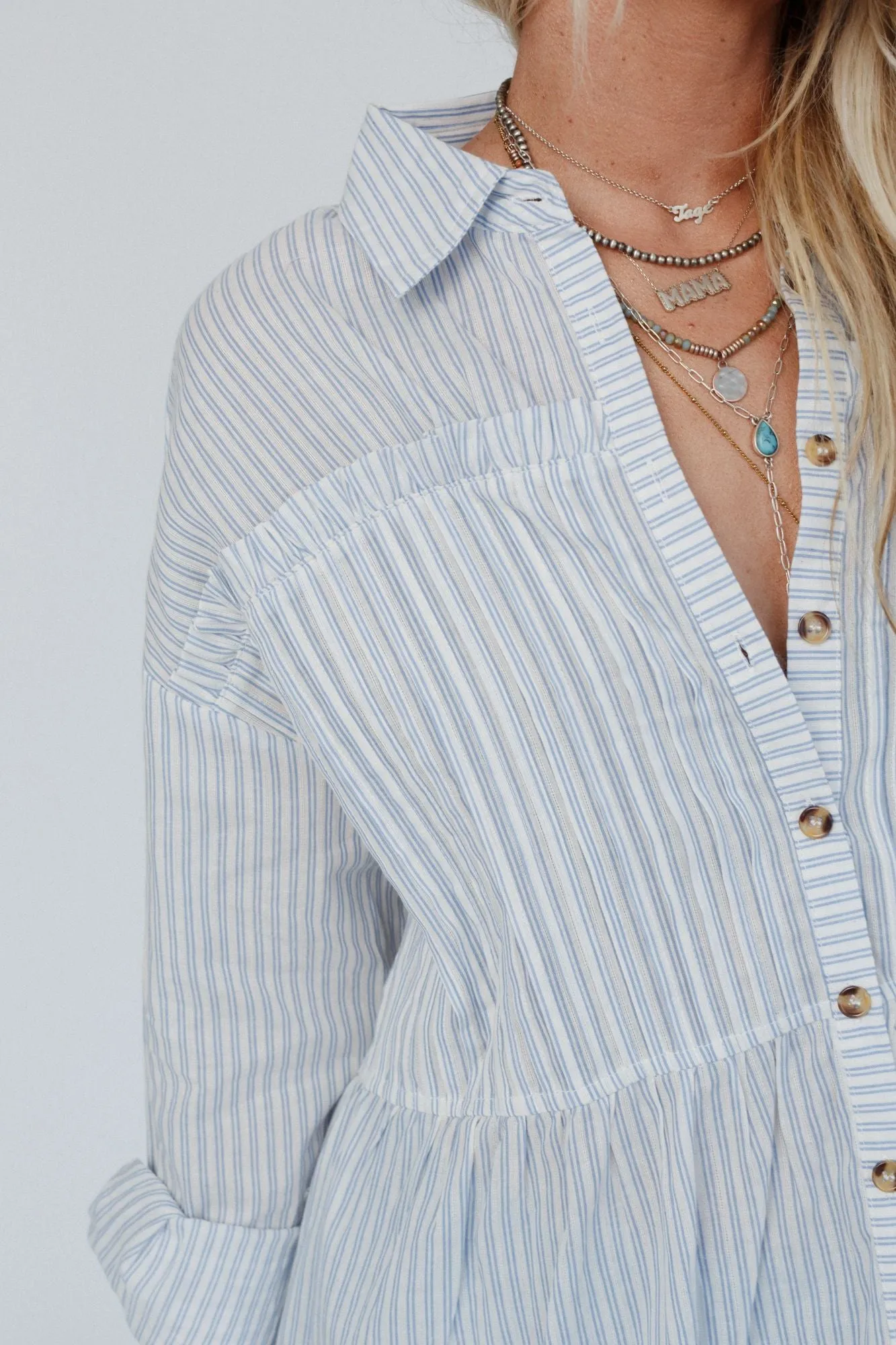 Classic Lines Button Up Top - Blue