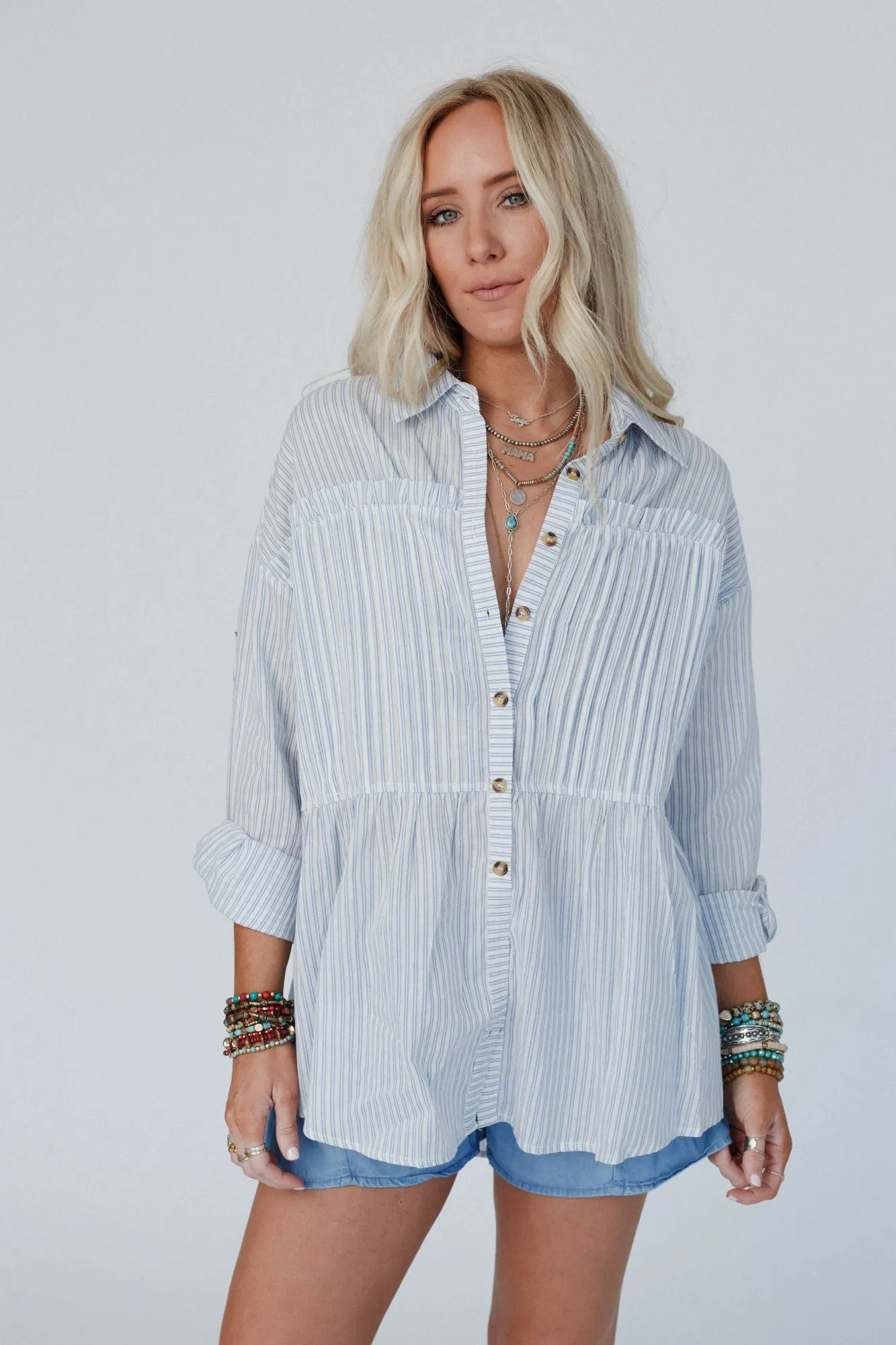 Classic Lines Button Up Top - Blue