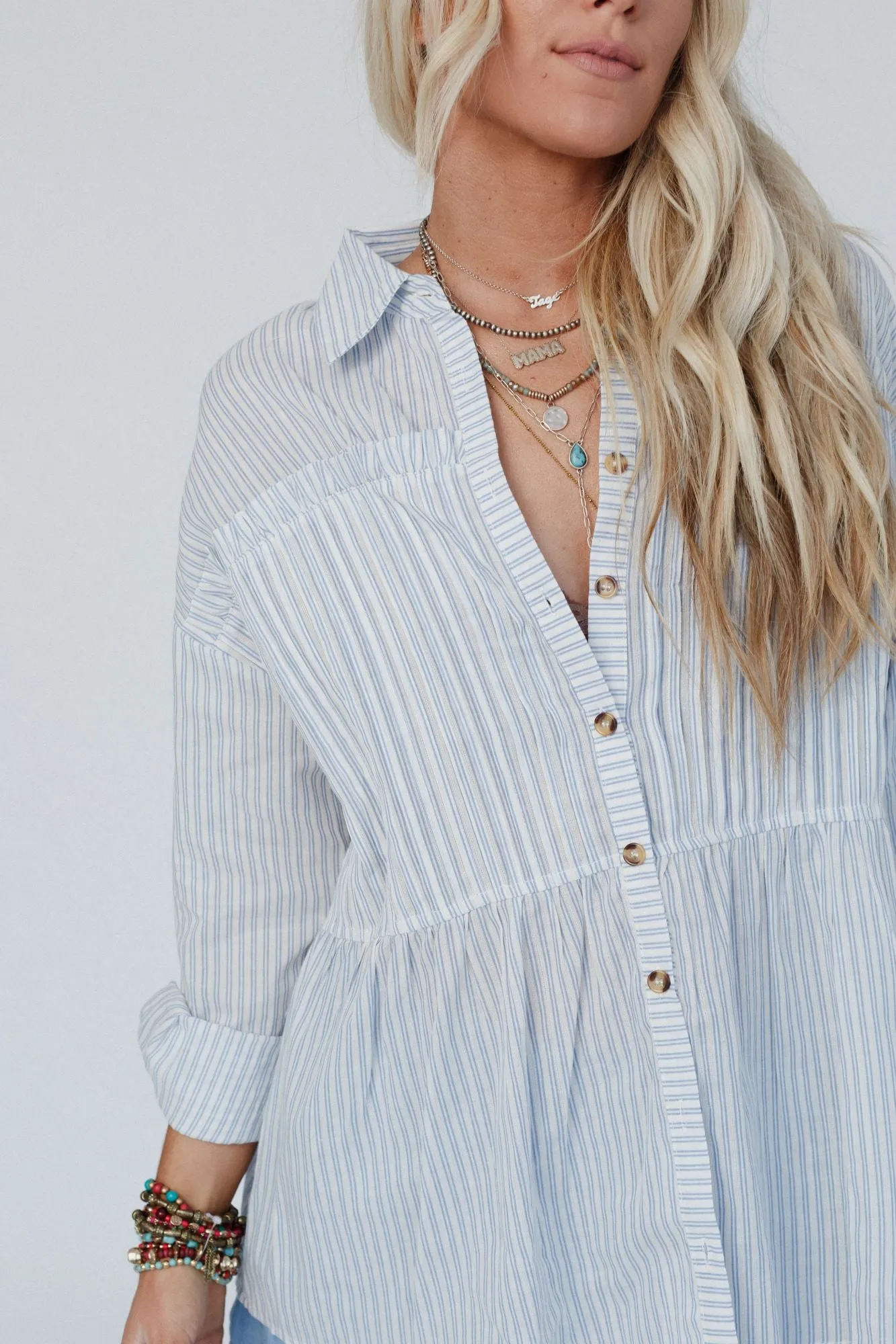 Classic Lines Button Up Top - Blue