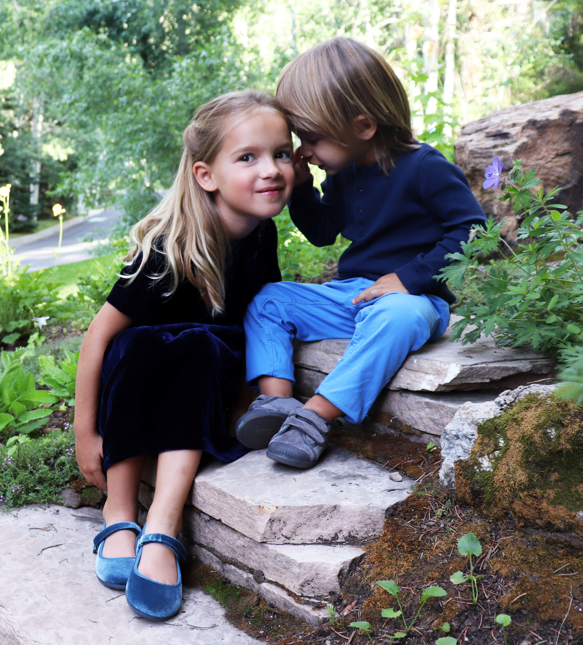 Classic Velvet Mary Janes in Blue