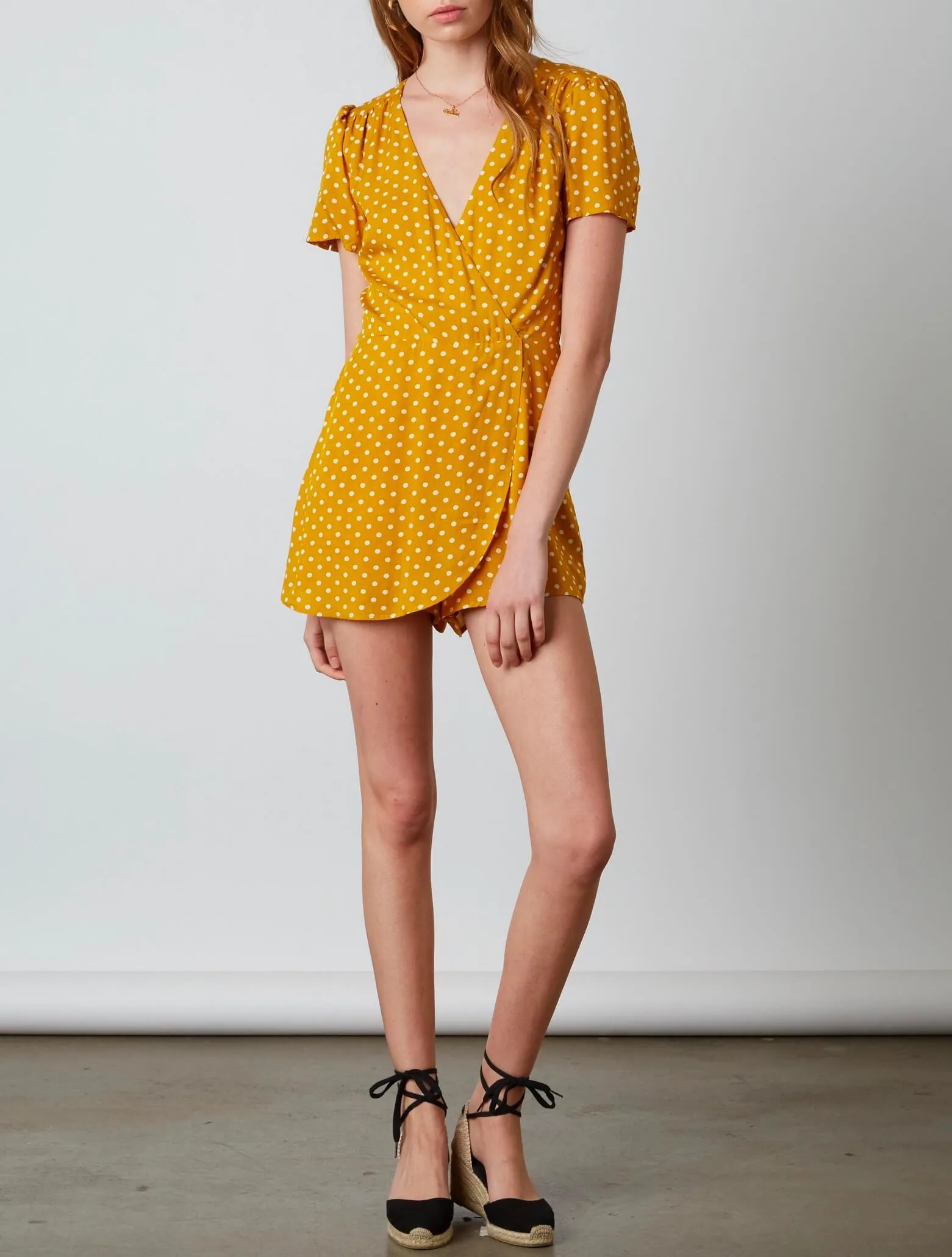 Cotton Candy LA - Shoreditch Polka Dot Romper - mustard/white